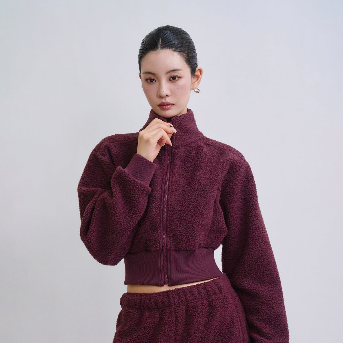 Airy Warm Fleece Crop Zip-Up