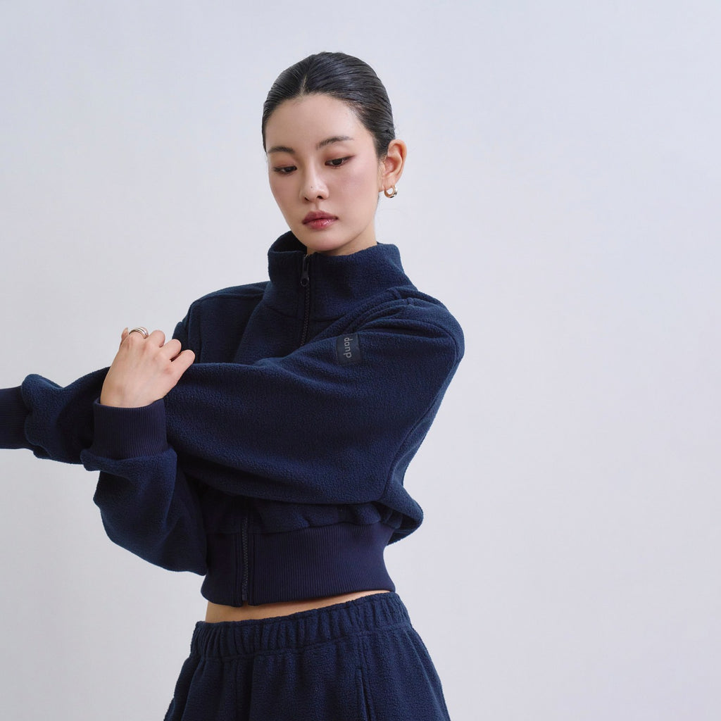 Airy Warm Fleece Crop Zip-Up