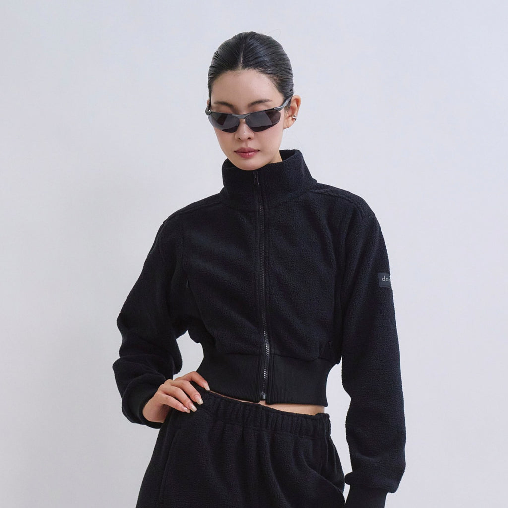 Airy Warm Fleece Crop Zip-Up
