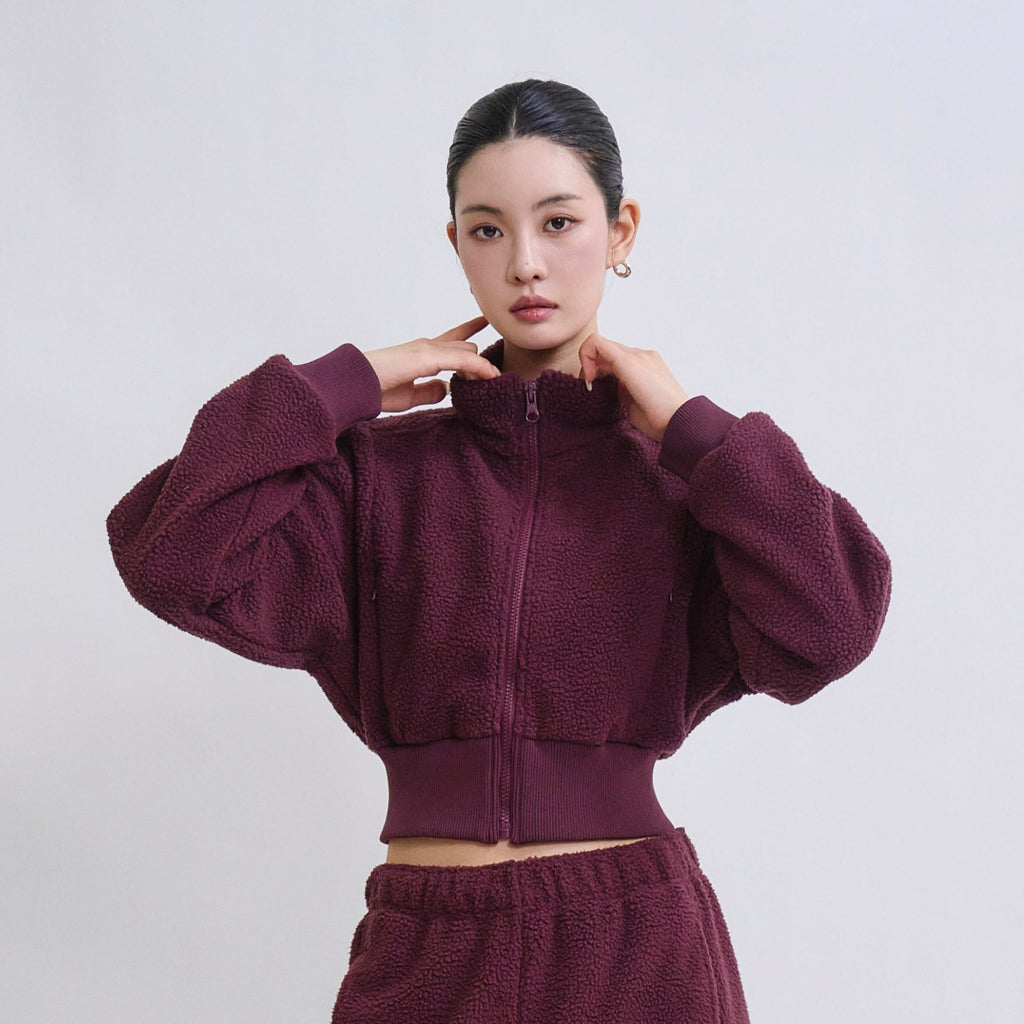 Airy Warm Fleece Crop Zip-Up